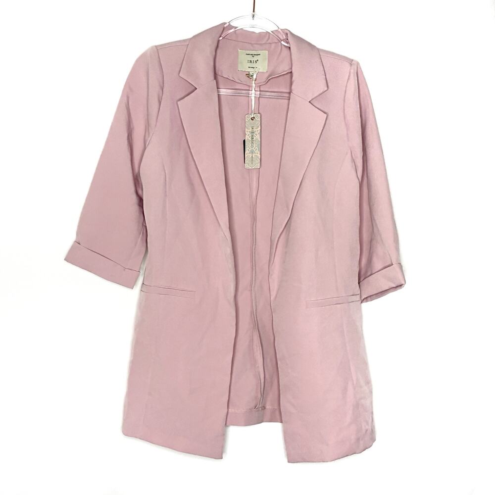 IRIS Los Angeles Light Pink Open Front Blazer Short Sleeve NWT Womens Small